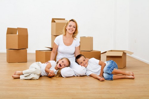 Packed storage boxes and furniture ready for collection